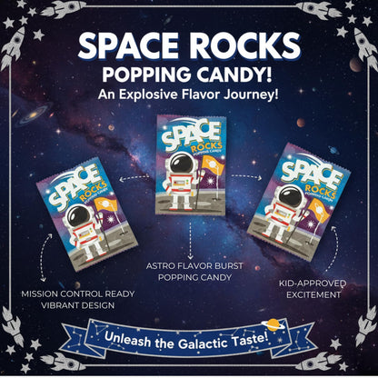 Space Rocks Popping Candy – Space Themed Crackling Candy for Kids, Party Favors & Science Treats (10, 18, 72 Pack)