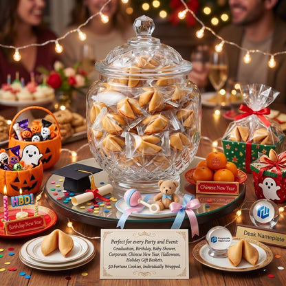 50ct Fortune Cookies Individually Wrapped in Bulk | Chinese Fortune Cookies for Parties, Birthdays, Graduations & Events