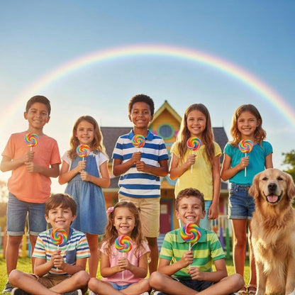 24 Pack Jumbo Rainbow Swirl Lollipops – Extra Large 2.75" Individually Wrapped Carnival Suckers for Party Favors, Birthdays & Events