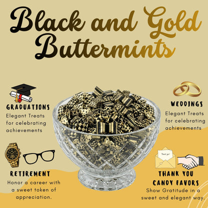 110-Pack Black & Gold Buttermints – Individually Wrapped Wedding Mints, Party Favors Candy for Graduation, New Year’s, Prom, Anniversary & Candy Buffets