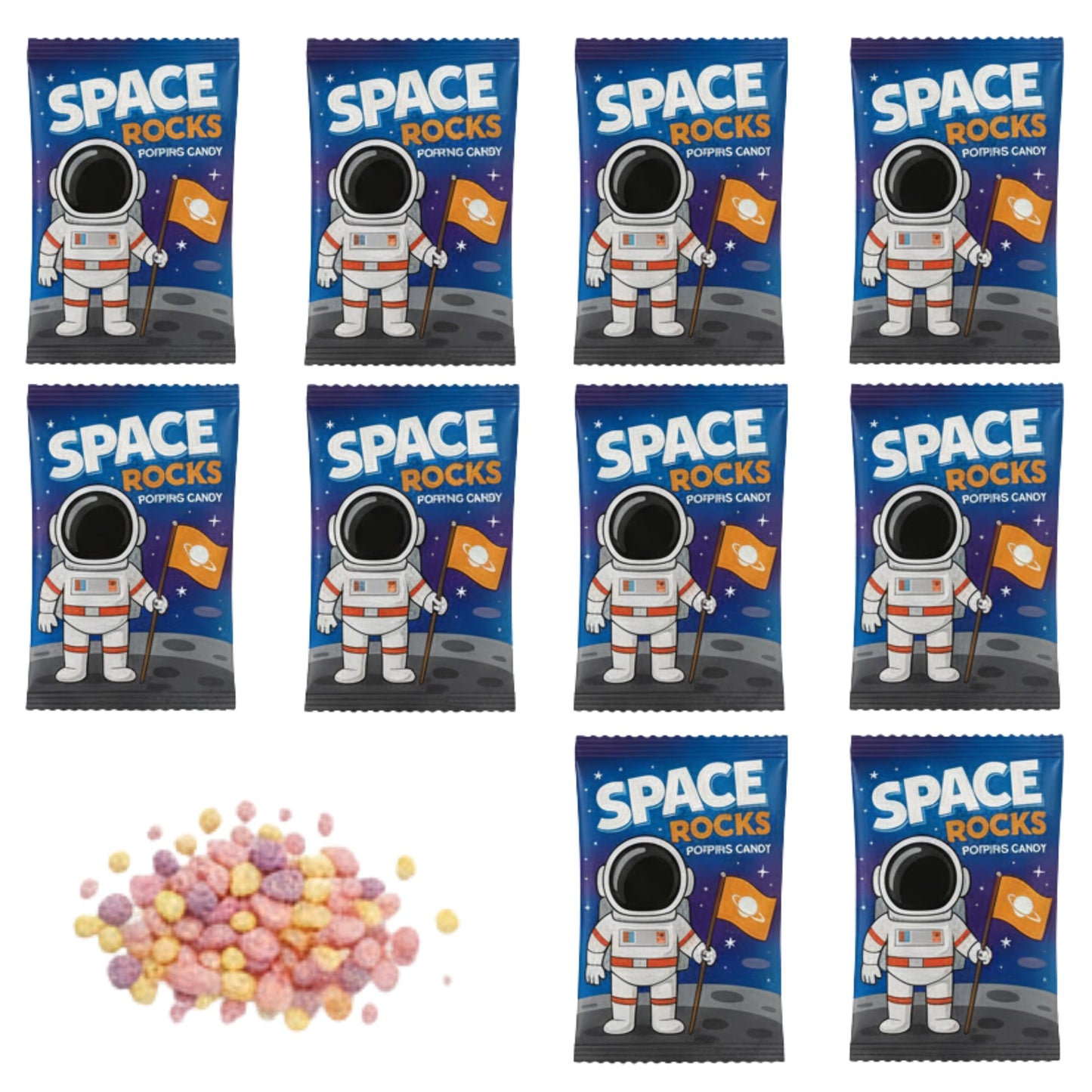 Space Rocks Popping Candy – Space Themed Crackling Candy for Kids, Party Favors & Science Treats (10, 18, 72 Pack)