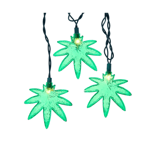 9' UL 10 - Light Cannabis Leaf Light Set by Kurt Adler – Unique Indoor Holiday Décor - Tree Treasures