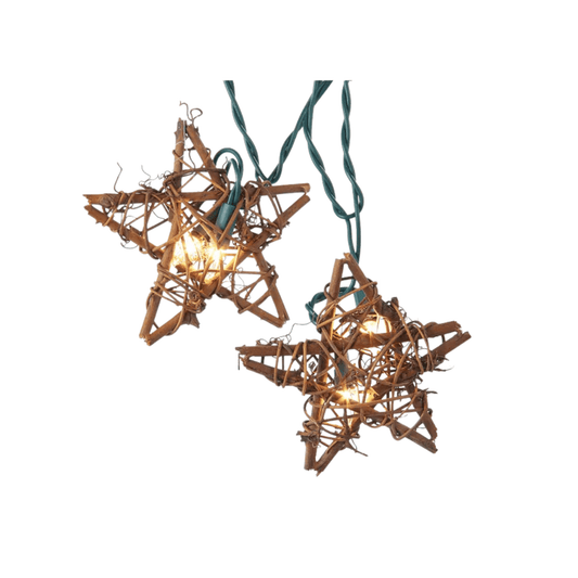 9' UL 10 - Light Rattan Natural Star Light Set – Warm Rustic Holiday Décor - Tree Treasures