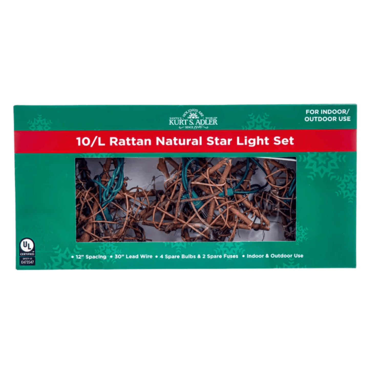 9' UL 10 - Light Rattan Natural Star Light Set – Warm Rustic Holiday Décor - Tree Treasures