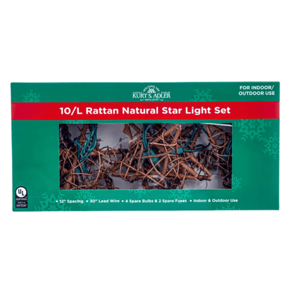 9' UL 10 - Light Rattan Natural Star Light Set – Warm Rustic Holiday Décor - Tree Treasures