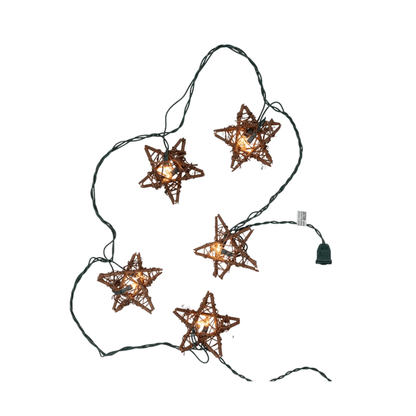 9' UL 10 - Light Rattan Natural Star Light Set – Warm Rustic Holiday Décor - Tree Treasures