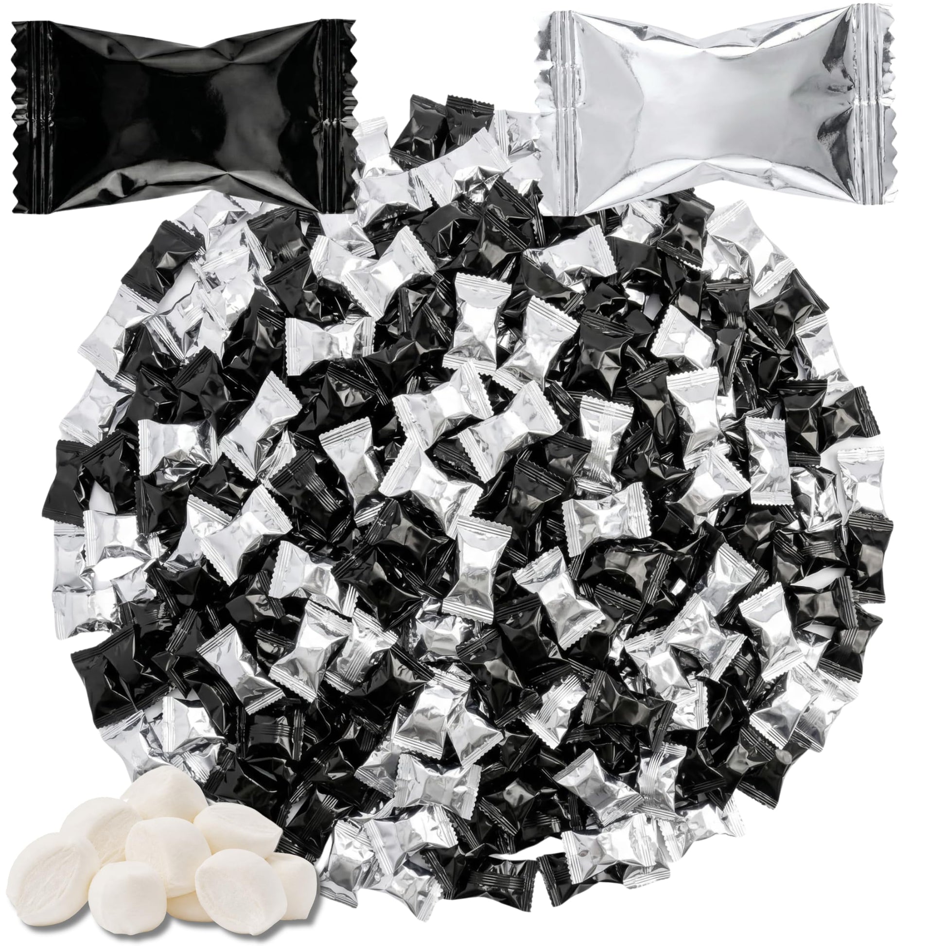 Black & Silver Butter Mints Individually Wrapped – Bulk Buttermints for New Year's Eve, Weddings, Prom, Graduation, Anniversary, Casino Night & Party Candy Buffets (220 Count)