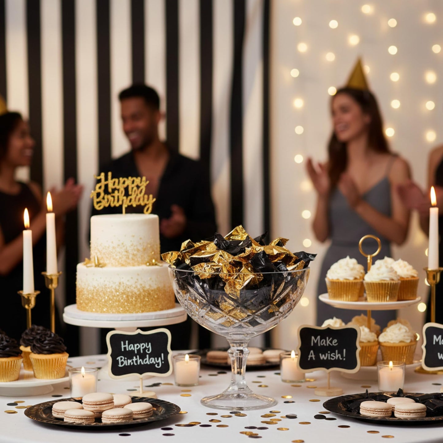 Bulk Count Gold and Black Buttermints Individually Wrapped – Wedding Mints, Thank You Candy, Party Favors, Graduation, Retirement, New Years, Candy Buffet, Prom and Anniversary (Solid 216ct)