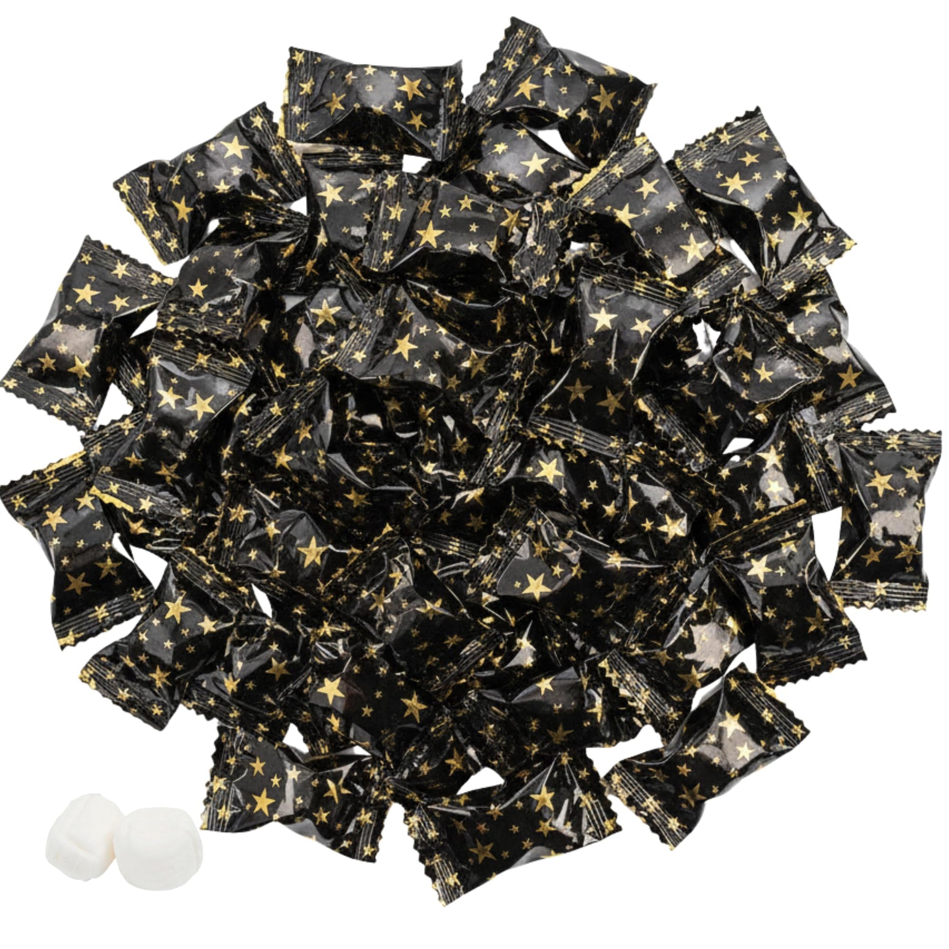 Elegant black and gold buttermints, individually wrapped with a smooth creamy flavor. Perfect for weddings, parties, candy buffets, and favors.