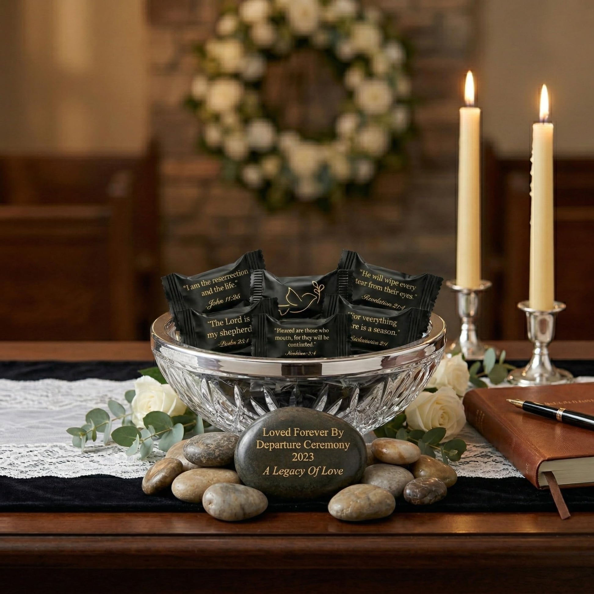 Funeral Favors for Guests – Sympathy Mints Individually Wrapped with Scripture Verses & Dove Design | Memorial Service Candy & Celebration of Life Keepsakes