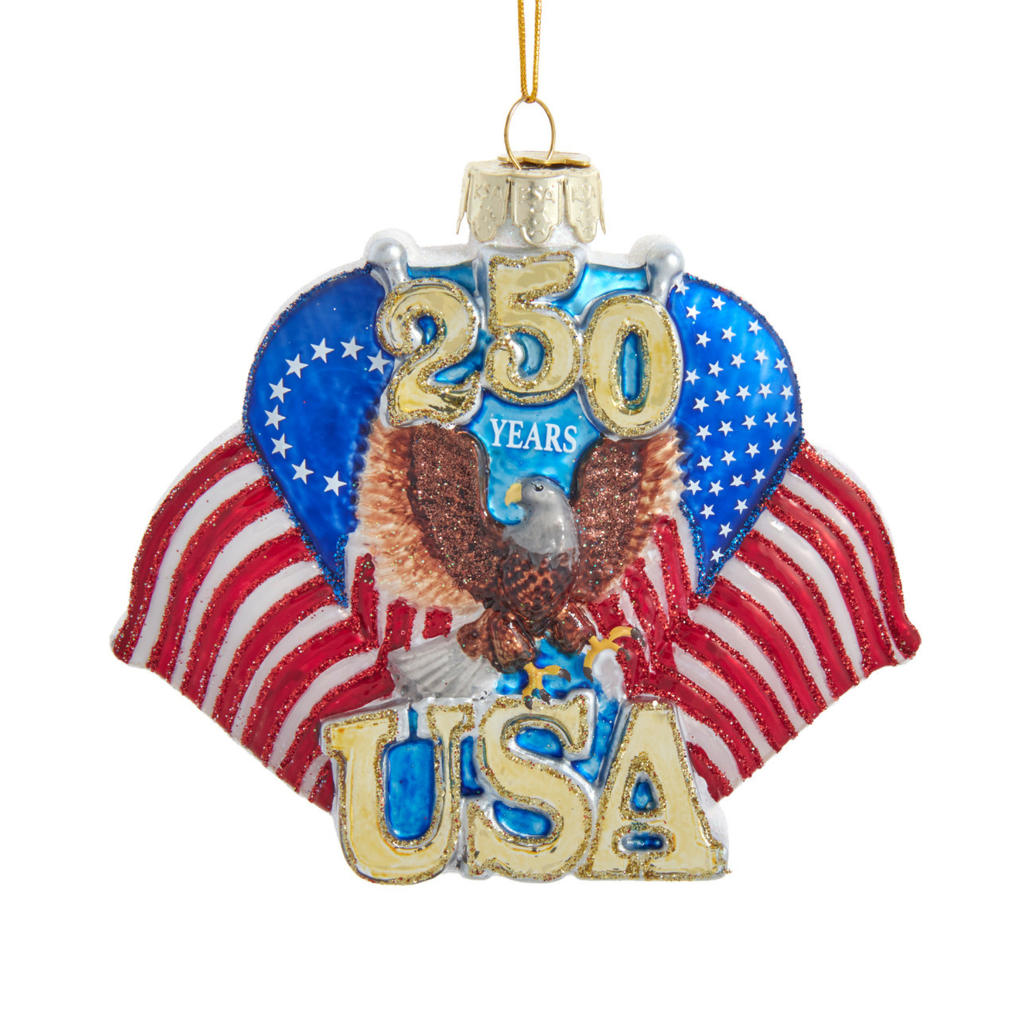 Glass 250th Anniversary U.S. Flag Ornament – Patriotic American Flag Christmas Decoration