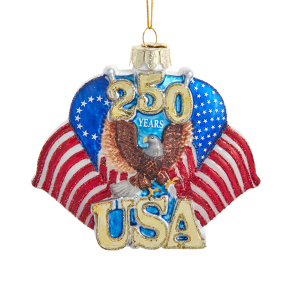Glass 250th Anniversary U.S. Flag Ornament – Patriotic American Flag Christmas Decoration