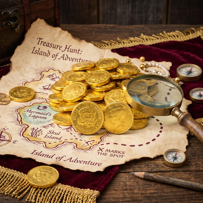 Gold Foil Chocolate Coins Bulk - Large 1.5" Gold Chocolate Coins Individually Wrapped for Pirate Party Favors, Candy Buffet, Treasure Hunt, Graduation, Wedding & Gold-Themed Events (50, 150 & 500 Count)