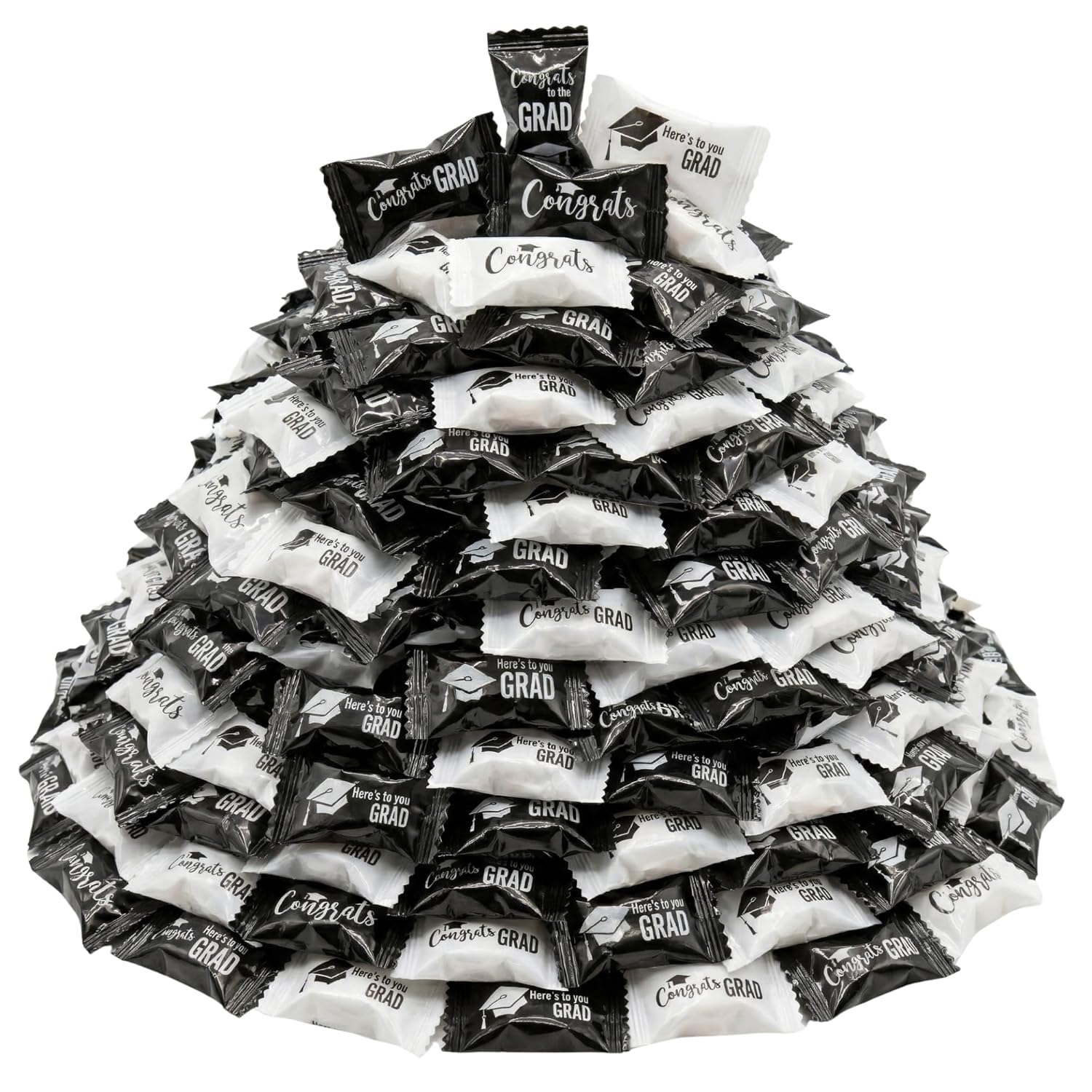Graduation Mints Black and White 220ct – Individually Wrapped Congrats Grad Candy | Class of 2026 Graduation Party Favors | Bulk Butter Mints for Candy Buffet, Prom & Commencement