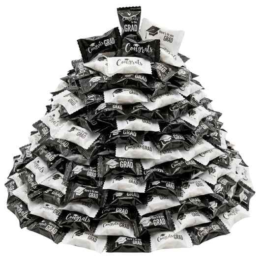 Graduation Mints Black and White 220ct – Individually Wrapped Congrats Grad Candy | Class of 2026 Graduation Party Favors | Bulk Butter Mints for Candy Buffet, Prom & Commencement