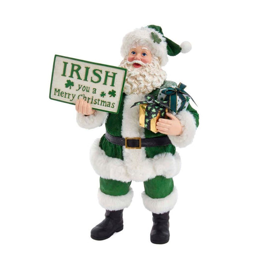 Kurt Adler  Fabriché™ Musical Irish Santa Figurine Holding a Sign, 10.5 Inches