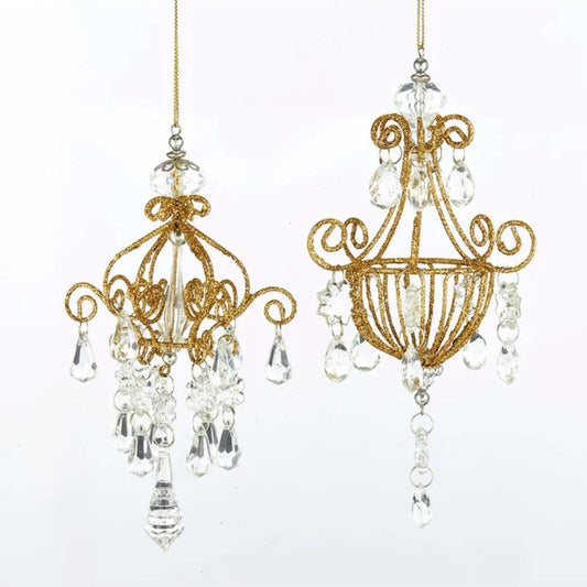 Gold Glitter Chandelier Ornaments, Set of 2, 6.5", by Kurt Adler