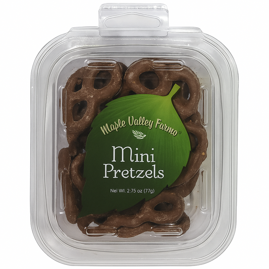Maple Valley Farms Mini Chocolate Pretzels 2.75 OZ Peg Tub