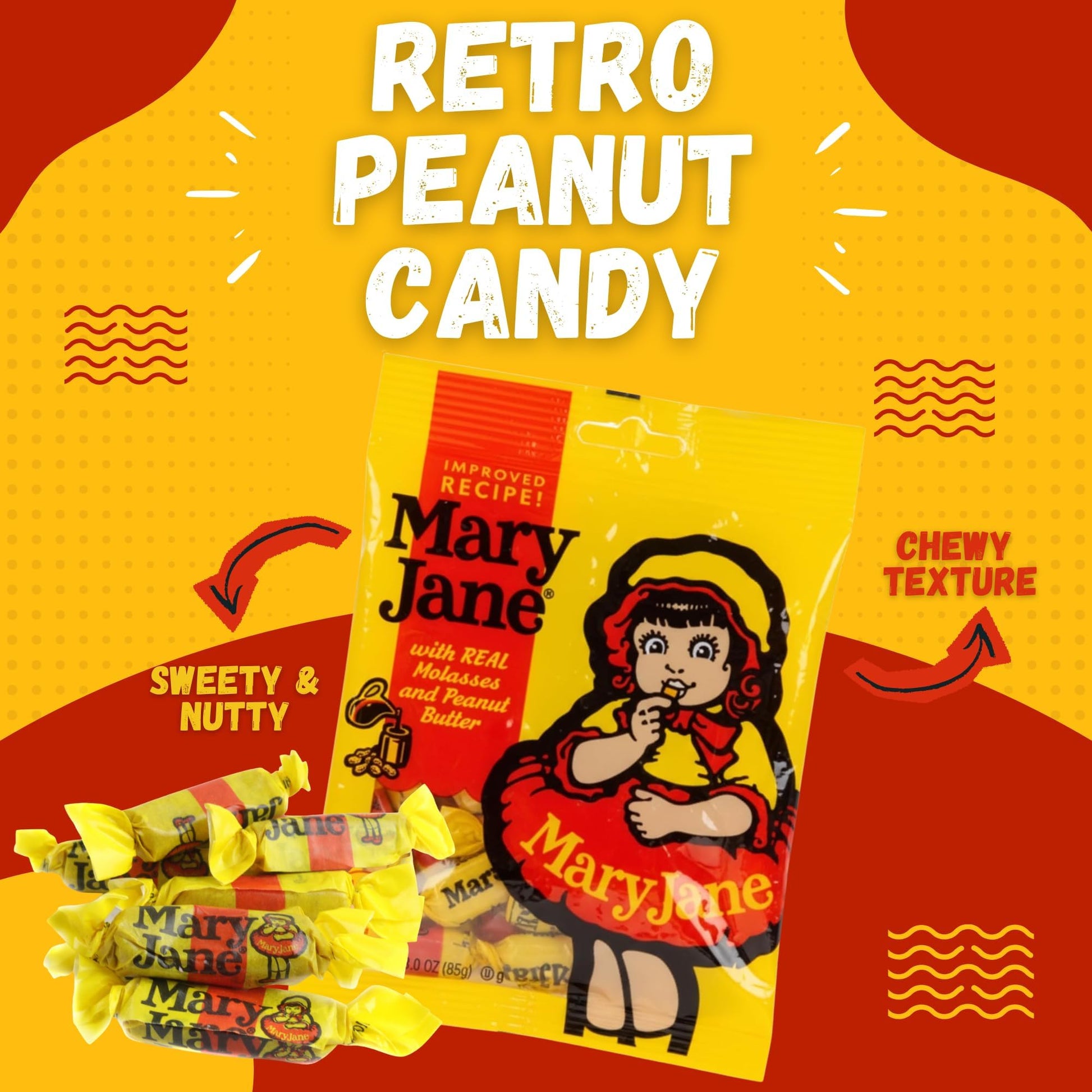 Mary Jane Candy Old Fashioned Molasses Chews Bulk Pack | Retro Peanut Butter Candy