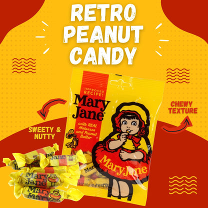 Mary Jane Candy Old Fashioned Molasses Chews Bulk Pack | Retro Peanut Butter Candy