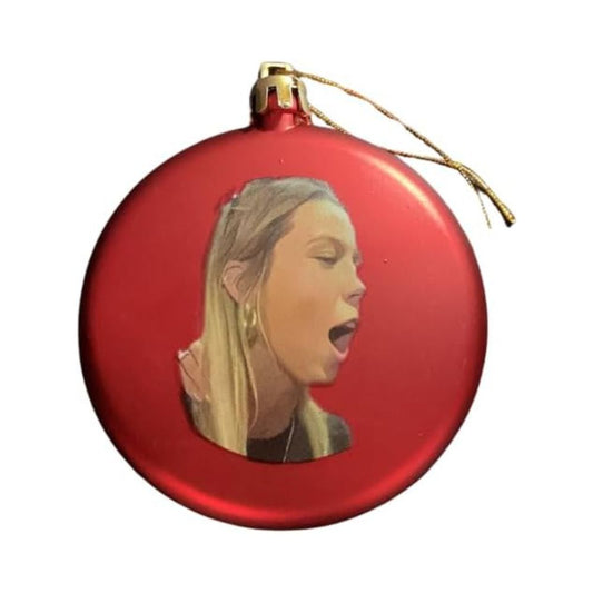 Red Flat Ball Hawk Tuah Christmas Ornament