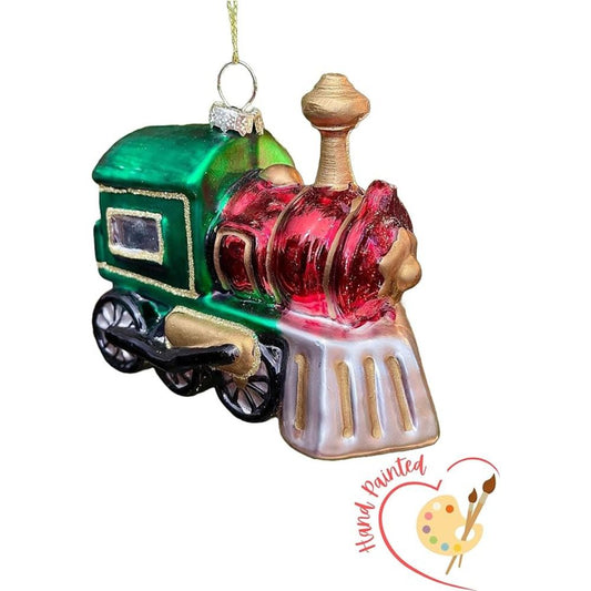 Tree Treasures Handmade Glass Train Christmas Ornament