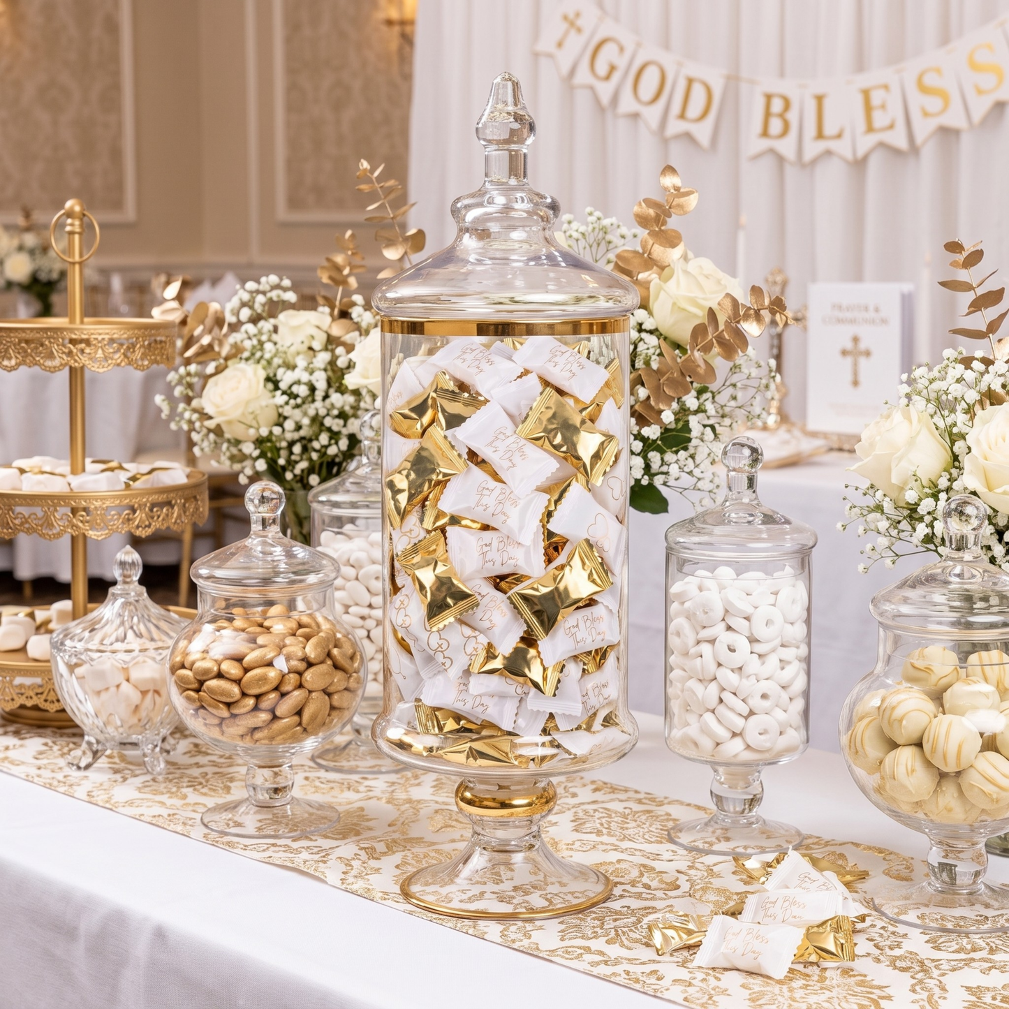 Tree Treasures Gold Buttermints - Individually Wrapped Soft Butter Mints for Baptism, First Communion, Christening, Wedding Favors & Candy Buffet (110 & 220 Count)