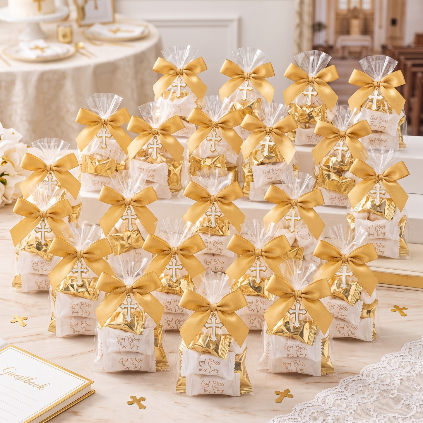 Tree Treasures Gold Buttermints - Individually Wrapped Soft Butter Mints for Baptism, First Communion, Christening, Wedding Favors & Candy Buffet (110 & 220 Count)