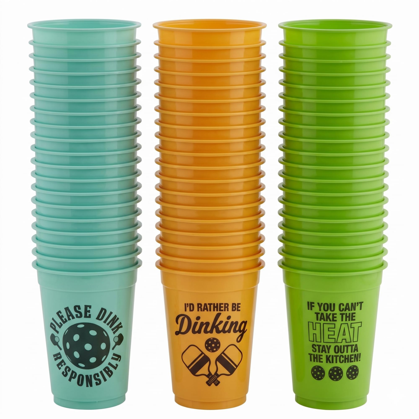Tree Treasures Pickleball Party Cups – 16oz Disposable Plastic Cups with Funny Pickleball Sayings, Bulk Pack of 12 or 40, Pickleball Party Supplies & Tournament Favors