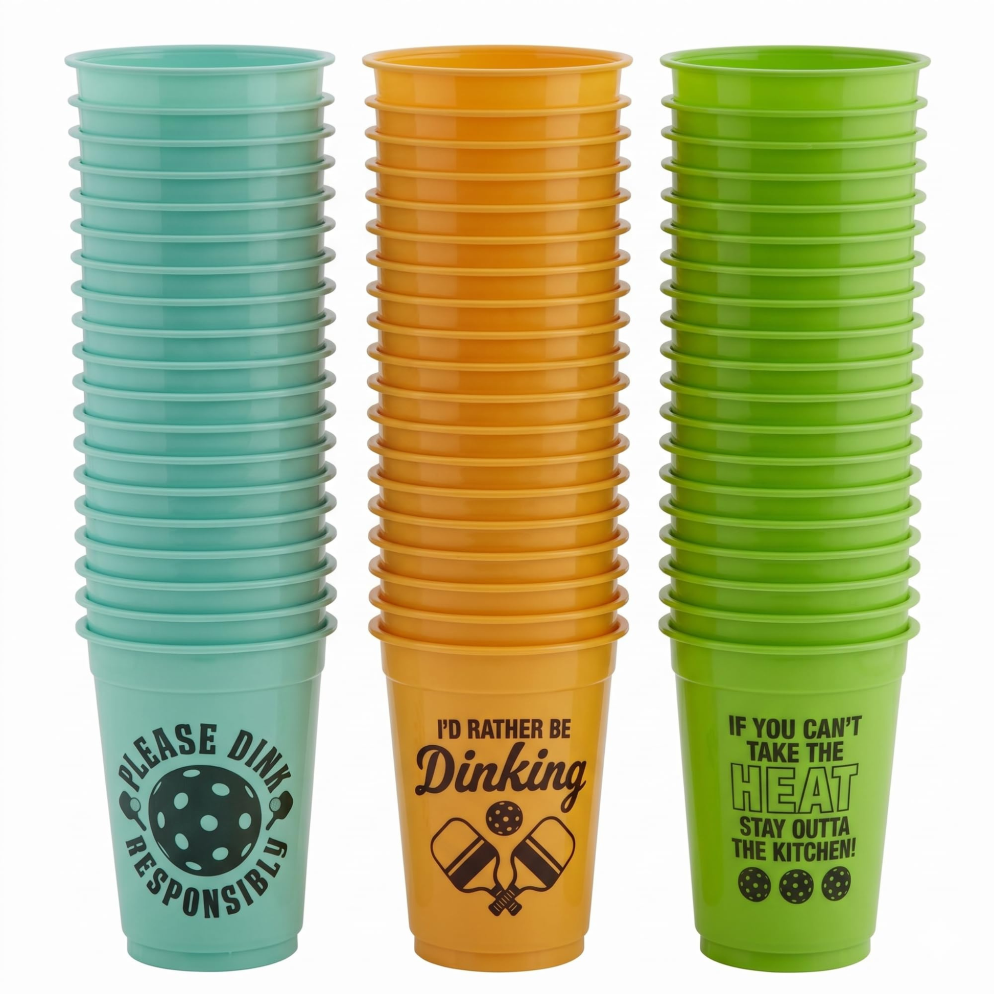 Tree Treasures Pickleball Party Cups – 16oz Disposable Plastic Cups with Funny Pickleball Sayings, Bulk Pack of 12 or 40, Pickleball Party Supplies & Tournament Favors