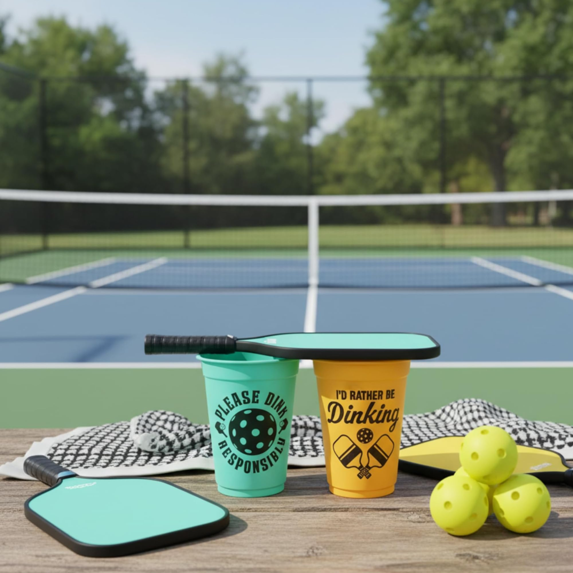Tree Treasures Pickleball Party Cups – 16oz Disposable Plastic Cups with Funny Pickleball Sayings, Bulk Pack of 12 or 40, Pickleball Party Supplies & Tournament Favors