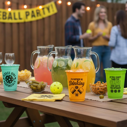 Tree Treasures Pickleball Party Cups – 16oz Disposable Plastic Cups with Funny Pickleball Sayings, Bulk Pack of 12 or 40, Pickleball Party Supplies & Tournament Favors