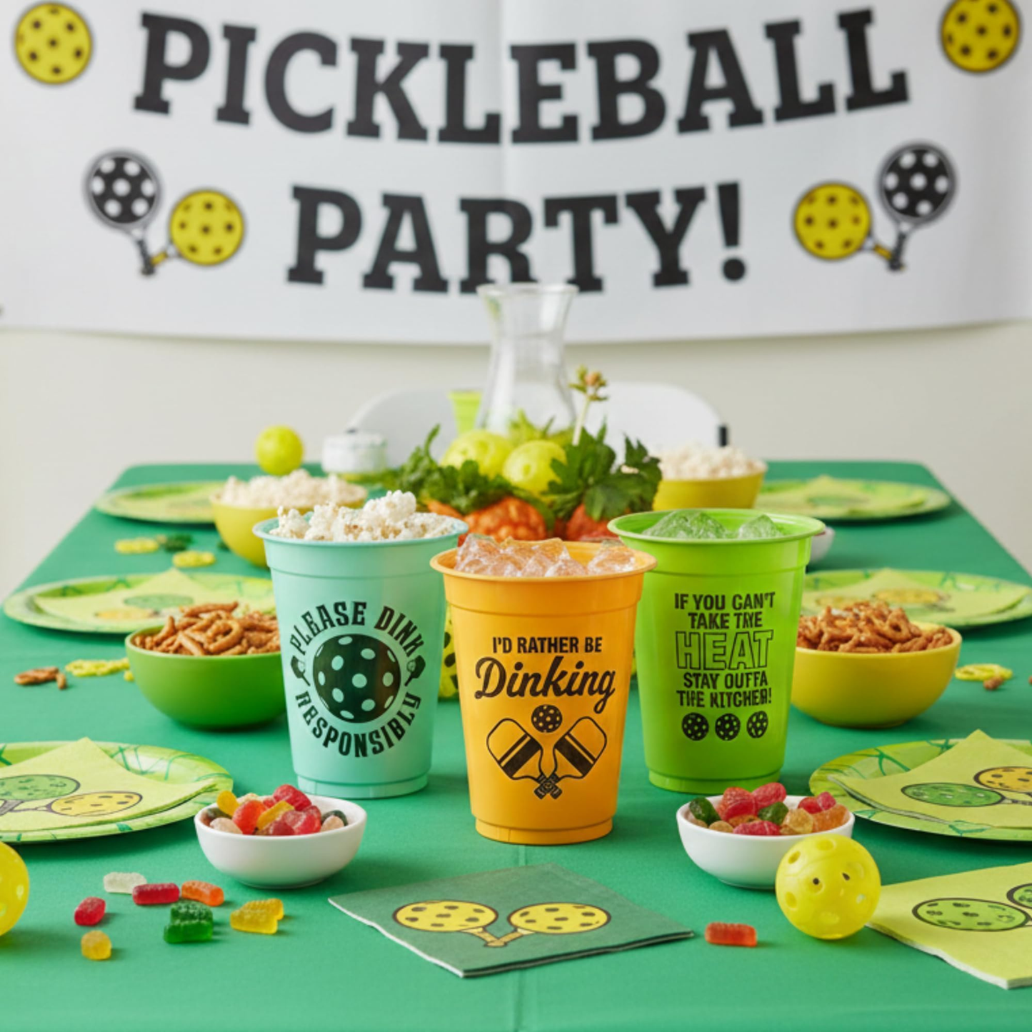 Tree Treasures Pickleball Party Cups – 16oz Disposable Plastic Cups with Funny Pickleball Sayings, Bulk Pack of 12 or 40, Pickleball Party Supplies & Tournament Favors