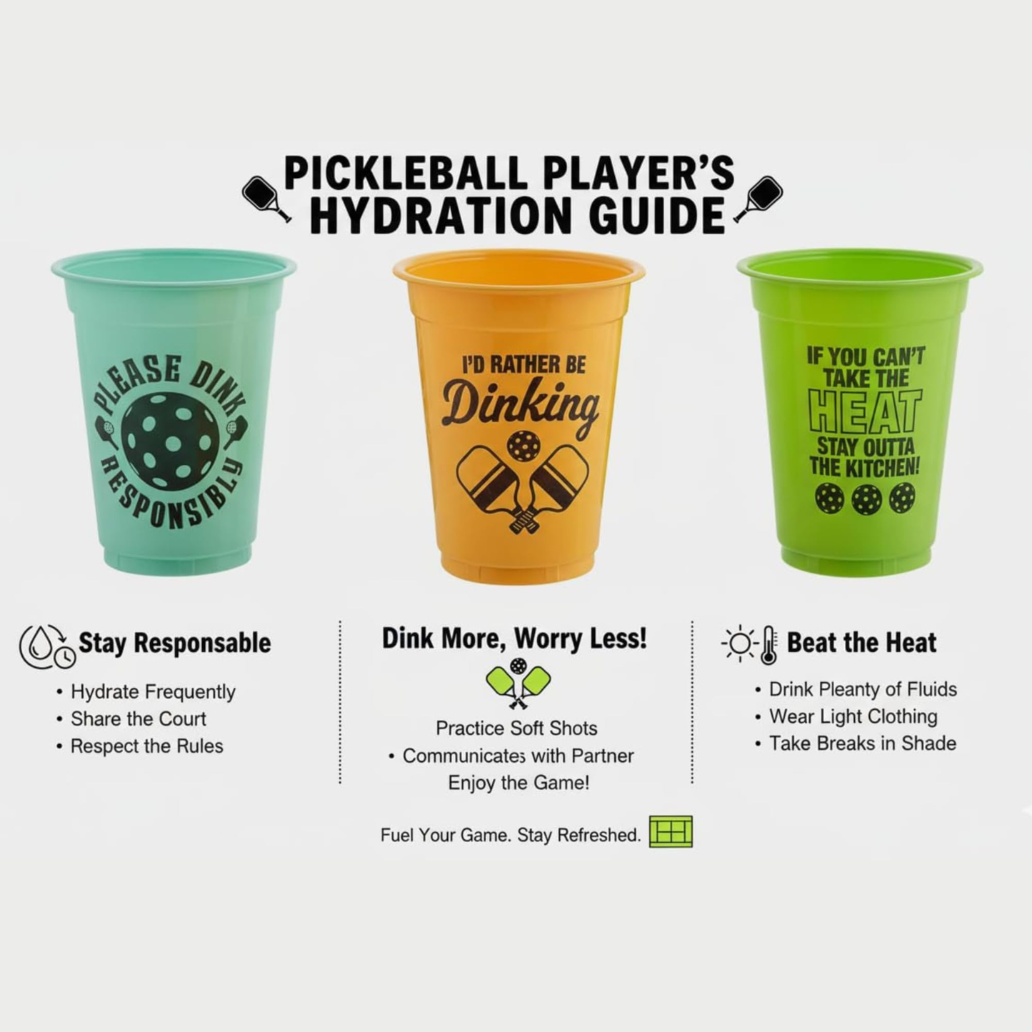Tree Treasures Pickleball Party Cups – 16oz Disposable Plastic Cups with Funny Pickleball Sayings, Bulk Pack of 12 or 40, Pickleball Party Supplies & Tournament Favors
