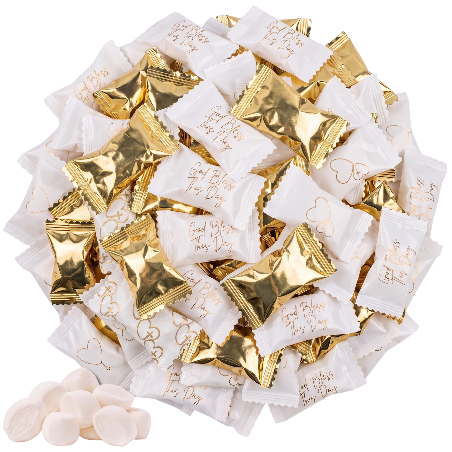 Tree Treasures Gold Buttermints - Individually Wrapped Soft Butter Mints for Baptism, First Communion, Christening, Wedding Favors & Candy Buffet (110 & 220 Count)