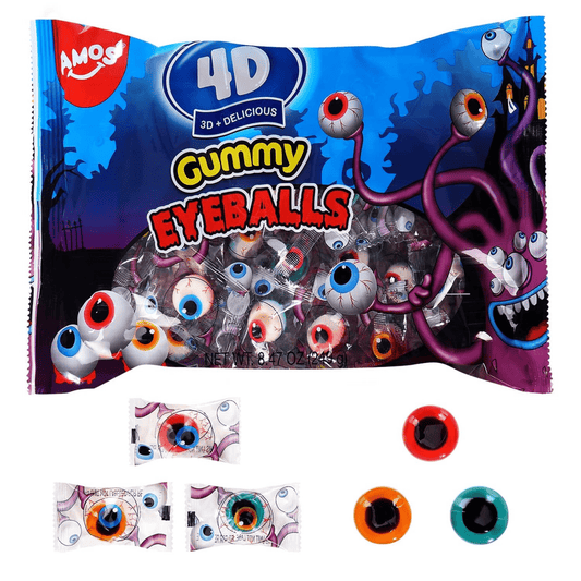 AMOS 4D Gummy Eyeball Candy – Individually Wrapped 3D Halloween Treats (40 Count) - Tree Treasures