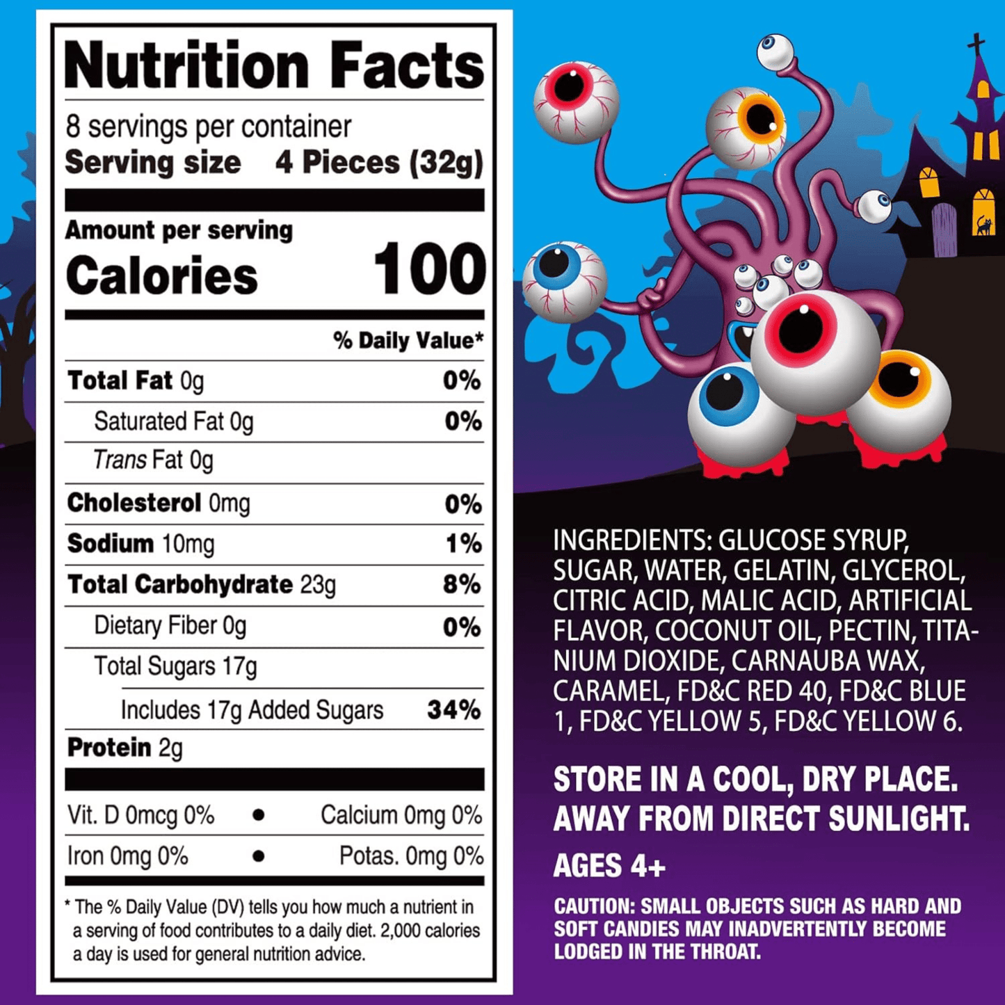AMOS 4D Gummy Eyeball Candy – Individually Wrapped 3D Halloween Treats (40 Count) - Tree Treasures