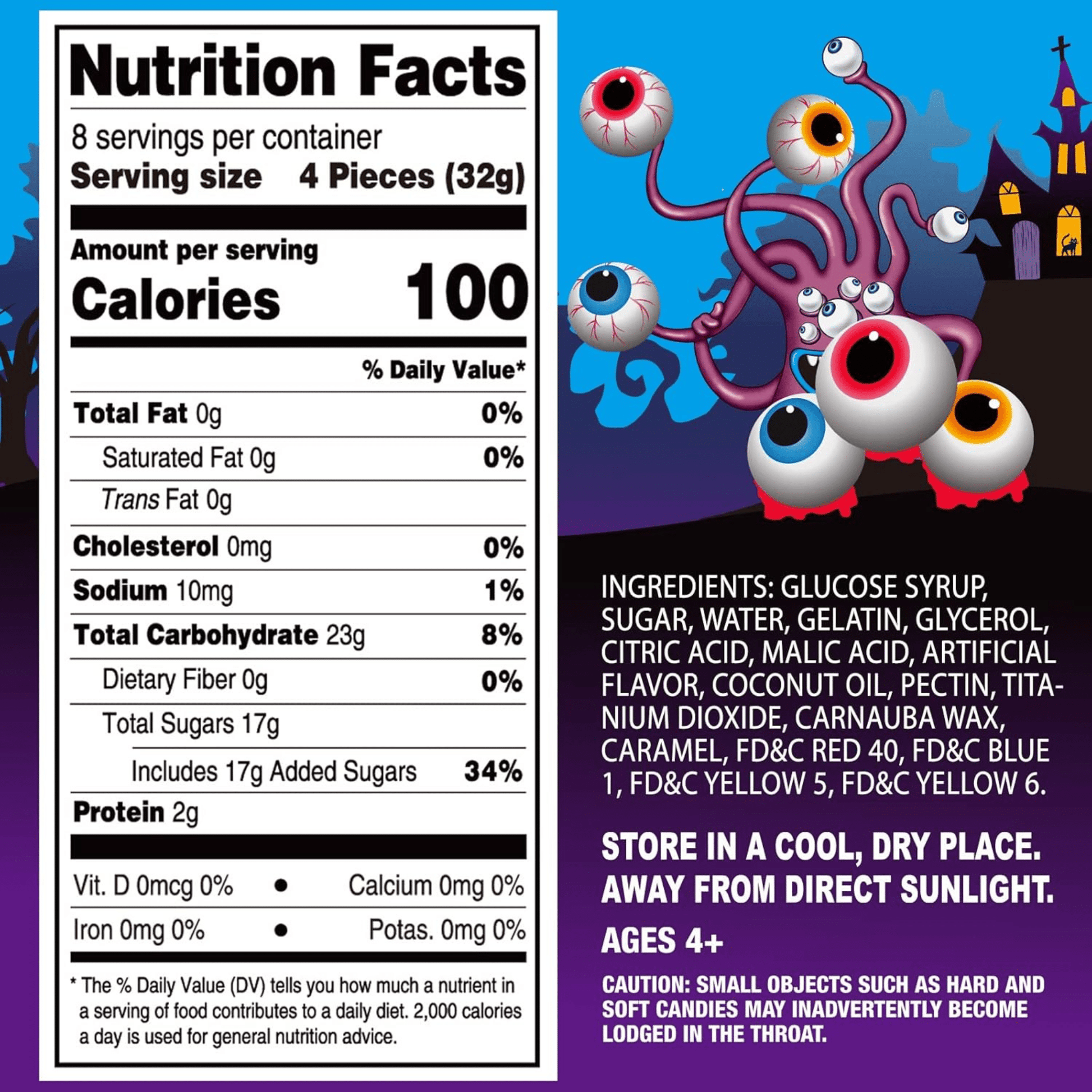 AMOS 4D Gummy Eyeball Candy – Individually Wrapped 3D Halloween Treats (40 Count) - Tree Treasures