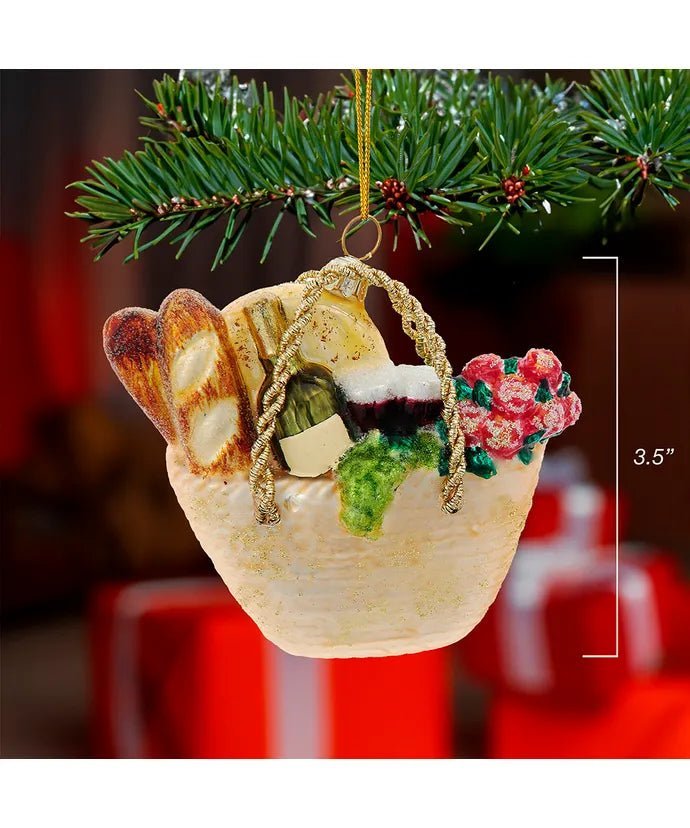 Basket with Bread Glass Ornament – 3.5 - Inch Noble Gems - Tree Treasures