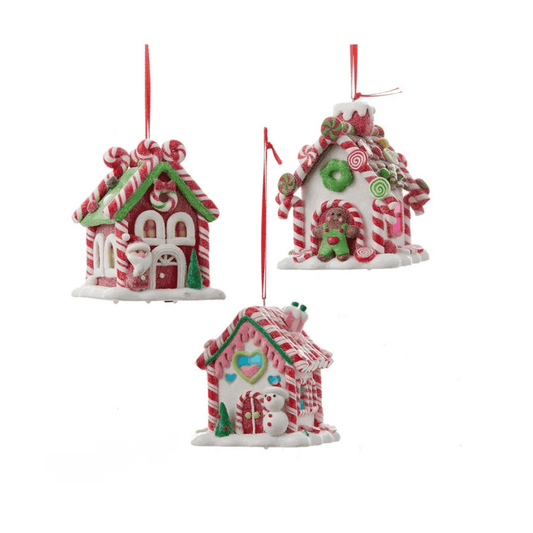 Battery - Operated LED Gingerbread Candy House Ornaments, 3 Assorted – Lighted Holiday Decor by Kurt Adler - Tree Treasures