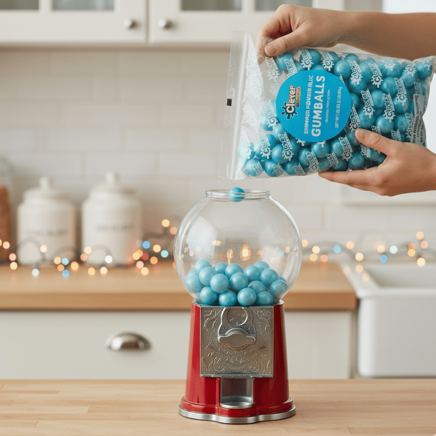 Blue Shimmer Gumballs 1 Inch – Bulk 120 Count – Mixed Fruit Flavor Bubble Gum Balls for Gumball Machine & Classy Party Buffets - Tree Treasures