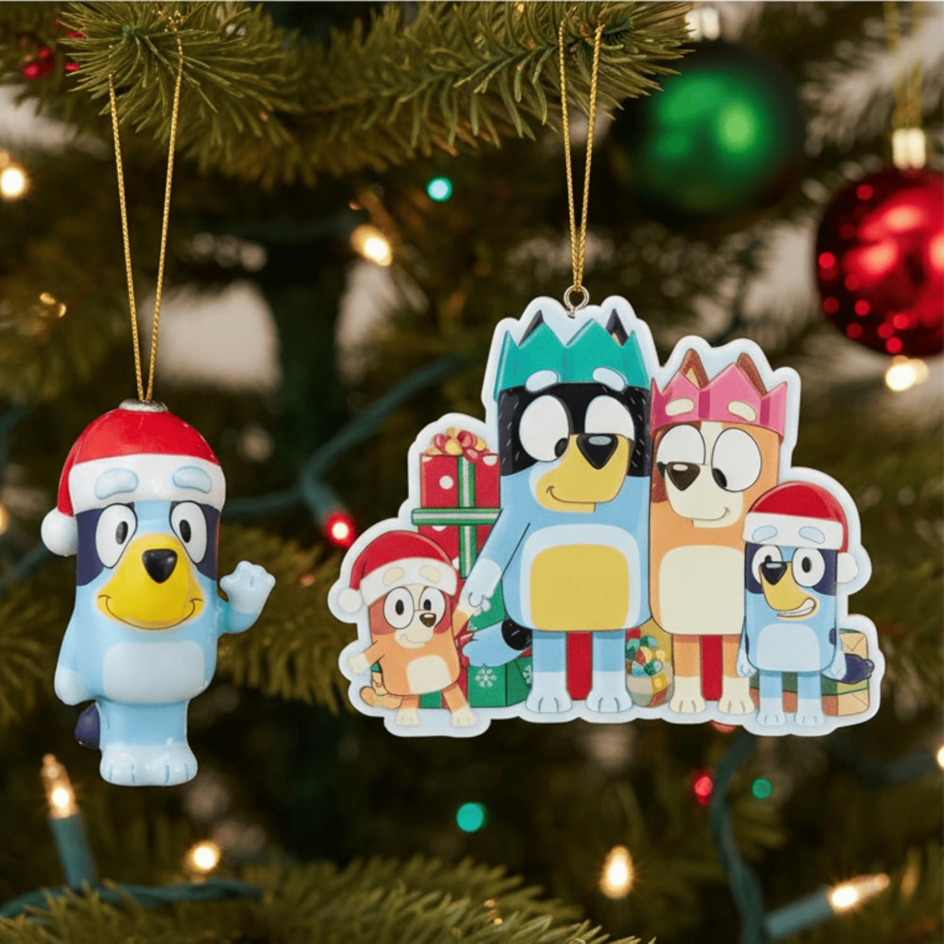 Bluey Christmas Ornament Bundle by Kurt Adler – Includes Double - Sided “Hooray It’s Christmas” Ornament & Bluey Decoupage Ornament – Official Licensed Holiday Tree Decorations for Kids & Families - Tree Treasures