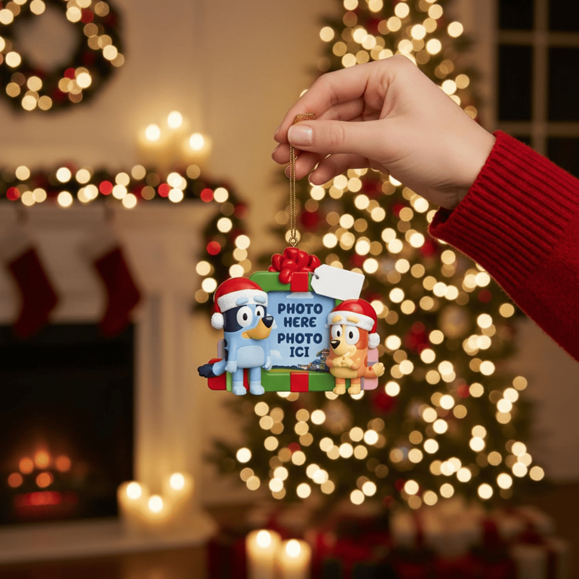 Bluey™ Christmas Ornament Set – 2 - Pack Featuring Decoupage Ornament & Picture Frame Keepsake - Tree Treasures