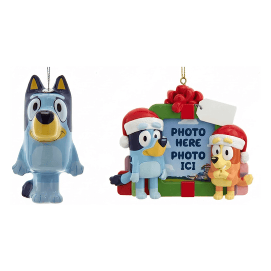 Bluey™ Christmas Ornament Set – 2 - Pack Featuring Decoupage Ornament & Picture Frame Keepsake - Tree Treasures