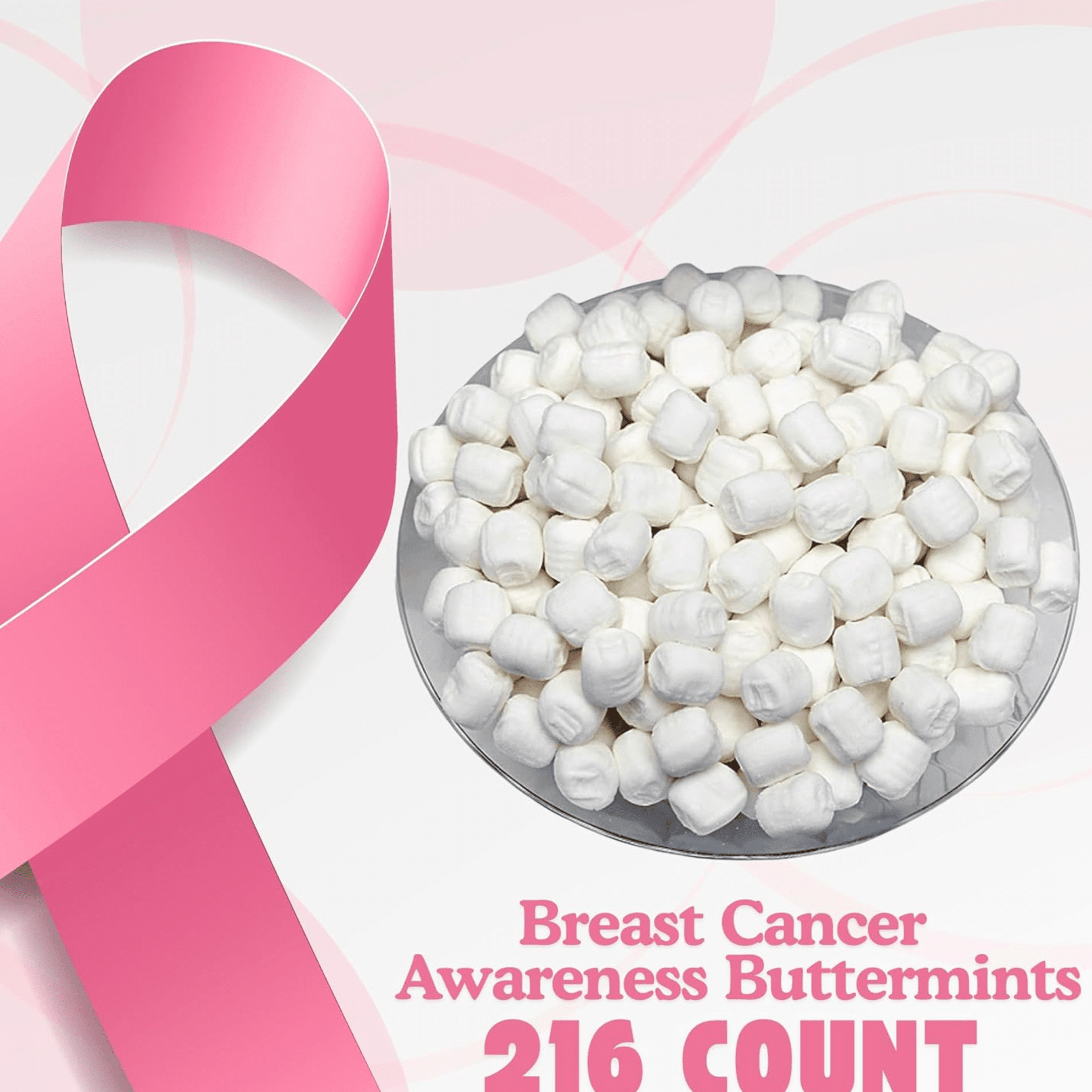 Breast Cancer Awareness Buttermints – 216 Count Bulk Candy Individually Wrapped – Individually Wrapped Candy Pink Butter Mints for Fundraisers, Thank You Gifts, Candy Buffet, After Dinner Treats & Party Decorations - Tree Treasures