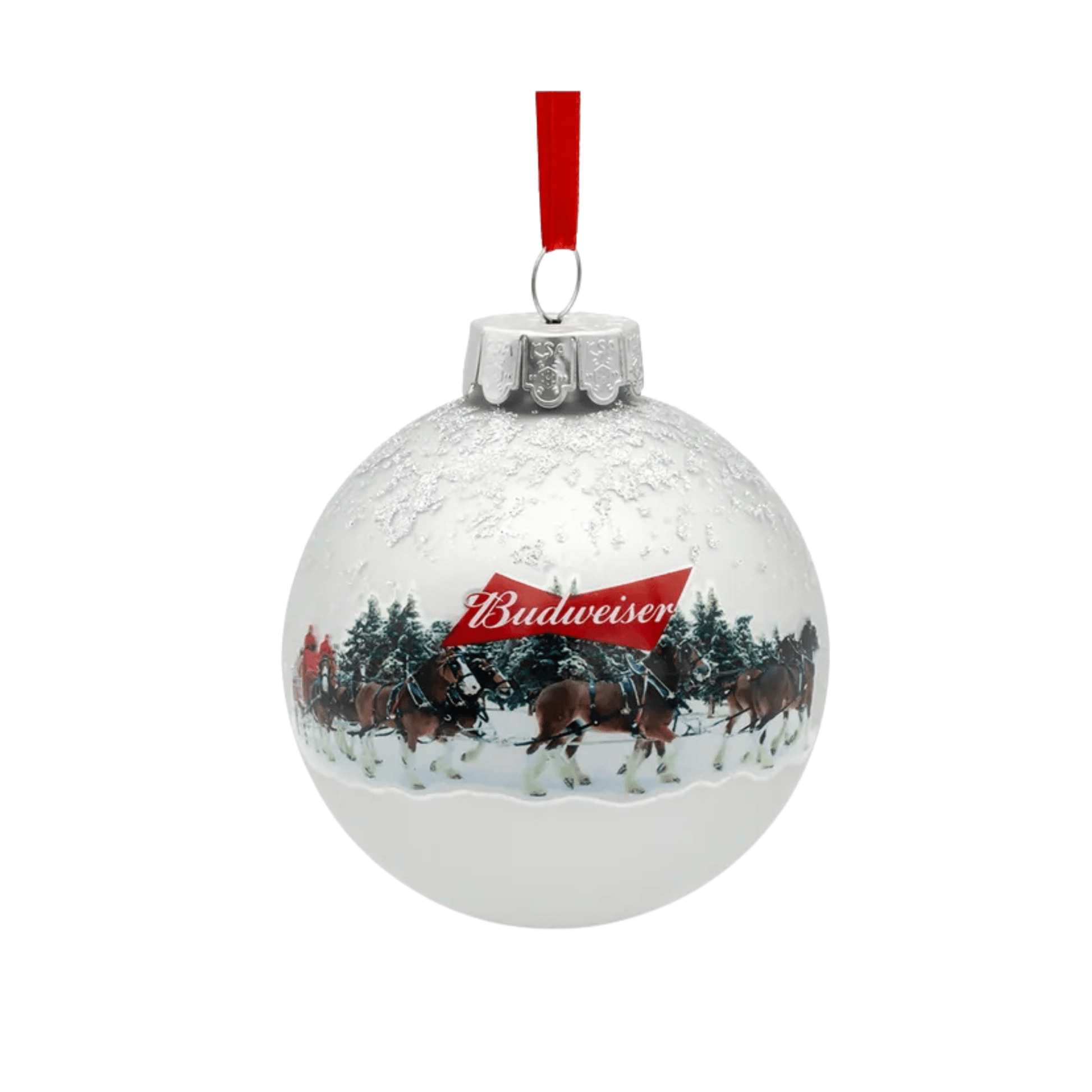 Budweiser® 80MM Glass Clydesdale Scene Ball Ornament – Classic Holiday Collectible - Tree Treasures