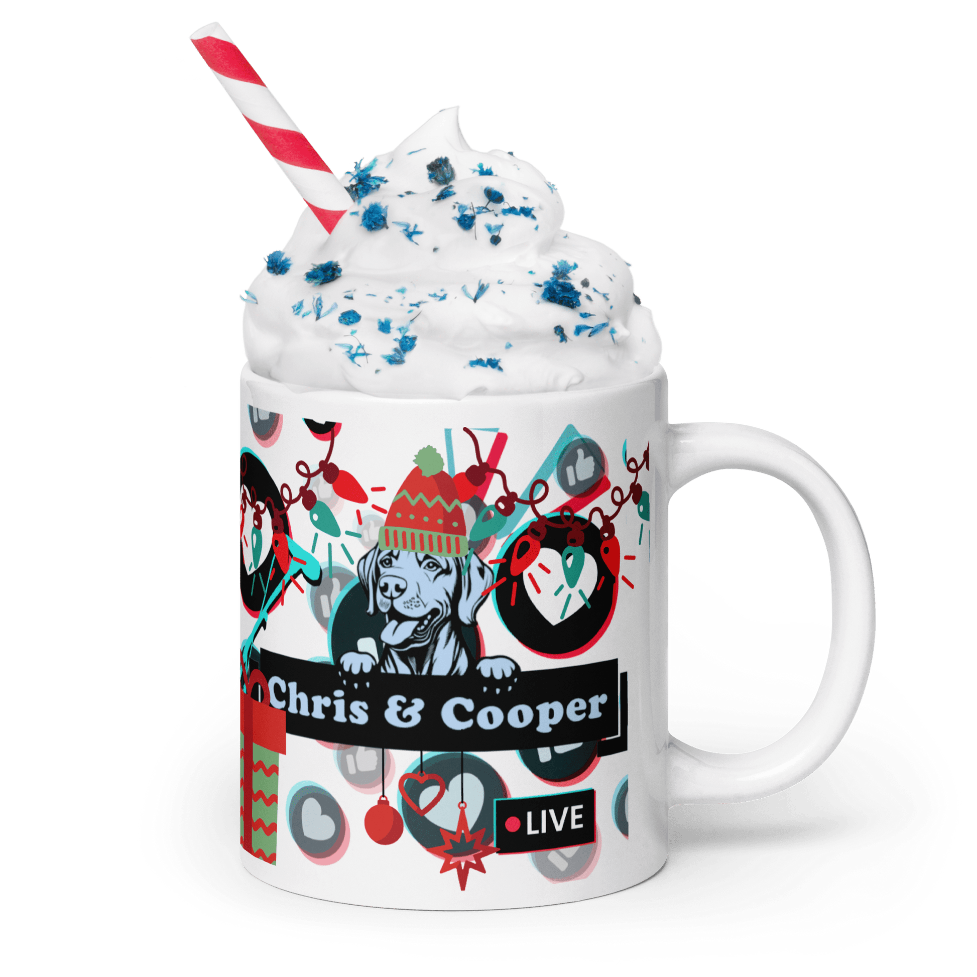 Chris & Cooper Christmas Mug – 20oz Lip - Sync Duo Holiday Mug – Funny Dog Creator Cup – Limited Christmas Edition - Tree Treasures