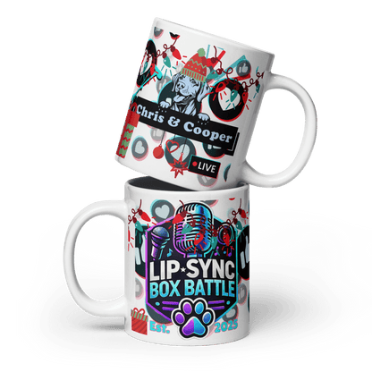 Chris & Cooper Christmas Mug – 20oz Lip - Sync Duo Holiday Mug – Funny Dog Creator Cup – Limited Christmas Edition - Tree Treasures