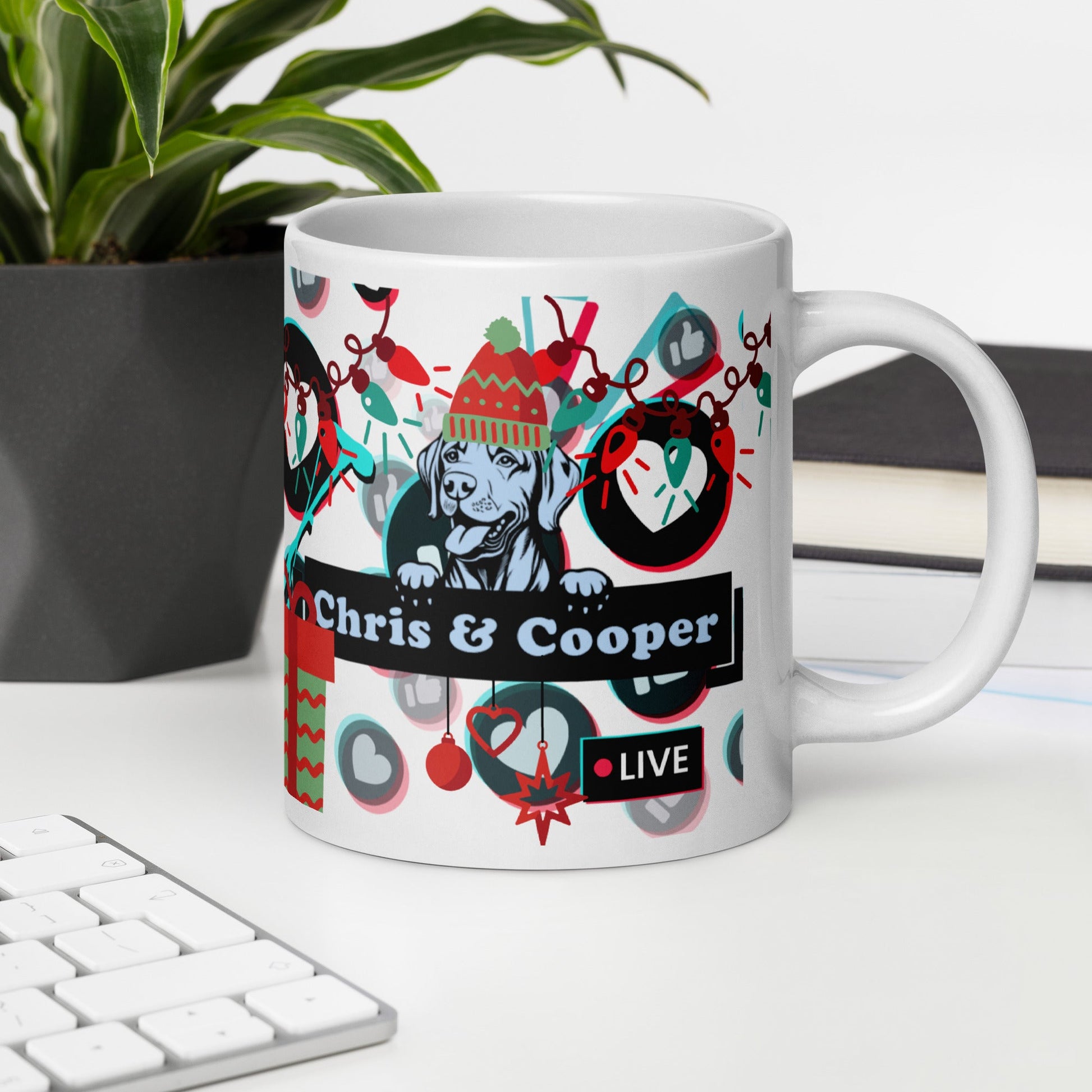 Chris & Cooper Christmas Mug – 20oz Lip - Sync Duo Holiday Mug – Funny Dog Creator Cup – Limited Christmas Edition - Tree Treasures