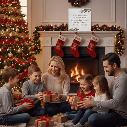 Christmas Anxiety Small Talk Square – 5.25"x5.25" Funny Holiday Sign, Rustic Wooden Christmas Décor - Tree Treasures